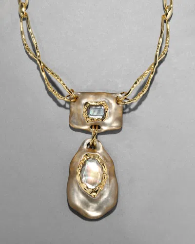 Alexis Bittar Lucite Brut Mother Of Pearl Necklace- In Orange