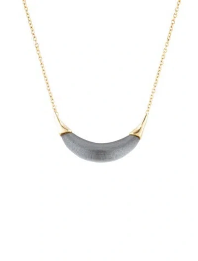 Pre-owned Alexis Bittar Lucite Capped Crescent Pendant Necklace, 18" In Black/clear