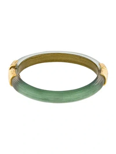 Pre-owned Alexis Bittar Lucite Capped Hinged Bangle Bracelet, 7.75" In Green