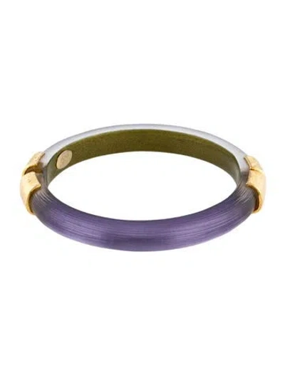 Pre-owned Alexis Bittar Lucite Capped Hinged Bangle Bracelet, 7.75" In Purple