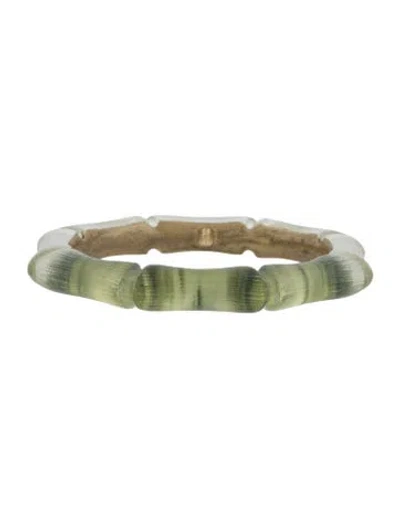 Pre-owned Alexis Bittar Lucite Carved Bamboo Bangle Bracelet, 8" In Green