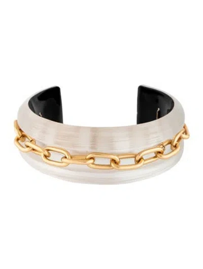 Pre-owned Alexis Bittar Lucite Chain Cuff Bracelet, 6.5" In Black/clear/silver