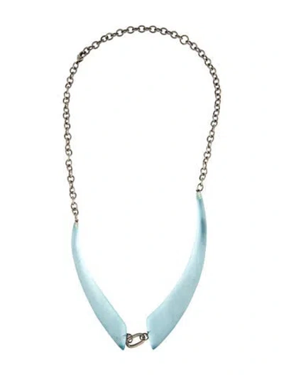 Pre-owned Alexis Bittar Lucite Crescent Collar Necklace, 21" In Blue