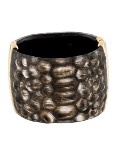 Pre-owned Alexis Bittar Lucite Crocodile Embossed Hinge Cuff Bracelet, 6.5" In Multi