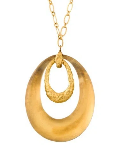 Pre-owned Alexis Bittar Lucite Crumpled Double Oval Pendant Necklace, 30" In Multi