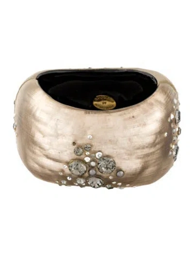Pre-owned Alexis Bittar Lucite, Crystal, & Faux Pearl Bangle Hinge Bracelet, 6.75" In Multi