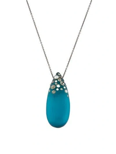 Pre-owned Alexis Bittar Lucite, Crystal & Faux Pearl Pendant Necklace, 18.75" In Blue
