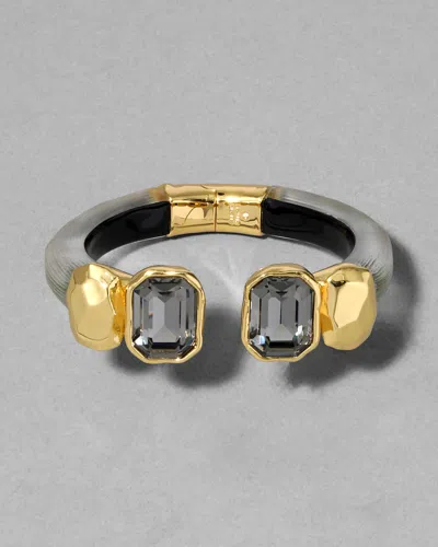 Alexis Bittar Lucite Crystal Capped Hinge Bracelet- In Metallic
