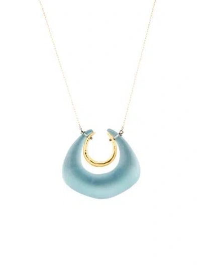 Pre-owned Alexis Bittar Lucite Double Horseshoe Pendant Necklace, 19" In Blue