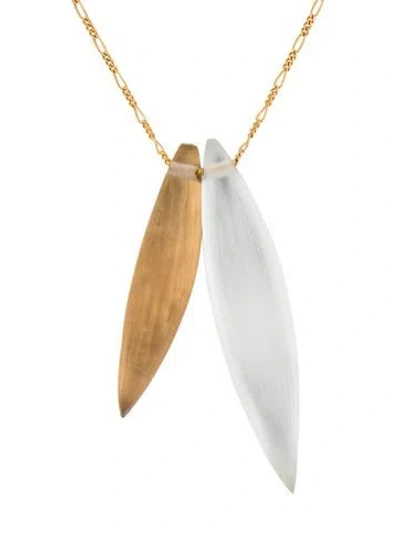 Pre-owned Alexis Bittar Lucite Double Pendant Necklace, 15.75" In Clear/gold/neutrals
