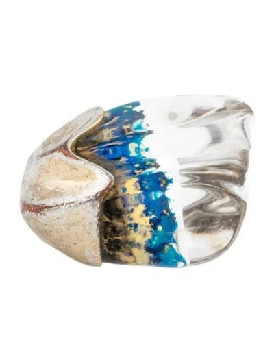Pre-owned Alexis Bittar Lucite Elements Cocktail Ring In Blue/clear