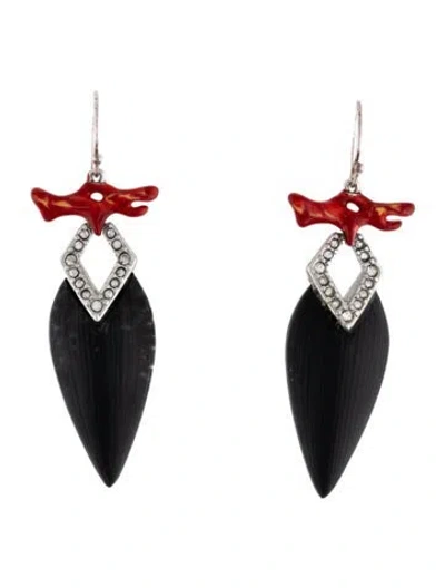 Pre-owned Alexis Bittar Lucite, Enamel & Crystal 'coral Deco' Drop Earrings In Multicolor