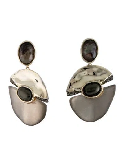 Pre-owned Alexis Bittar Lucite, Faux Pearl & Crystal Drop Clip-on Earrings In Multicolor