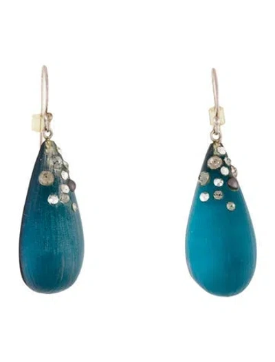 Pre-owned Alexis Bittar Lucite, Faux Pearl & Crystal Drop Earrings In Blue