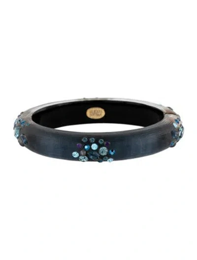 Pre-owned Alexis Bittar Lucite, Faux Pearl & Crystal Encrusted Bangle Bracelet, 7" In Multicolor