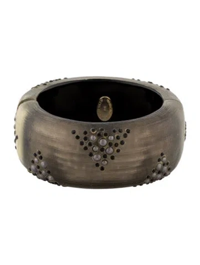 Pre-owned Alexis Bittar Lucite, Faux Pearl & Crystal Hinge Bracelet, 6.5" In Multi