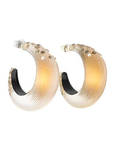 Pre-owned Alexis Bittar Lucite, Faux Pearl, & Crystal Hoop Earrings In Multi