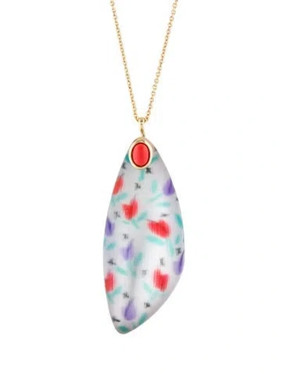 Pre-owned Alexis Bittar Lucite Floral Printed Pendant Necklace, 32" In Multi