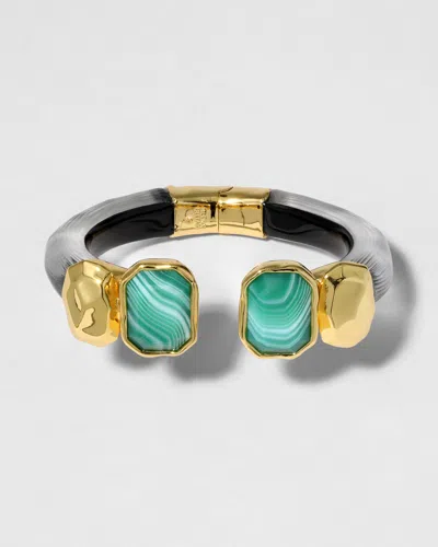 Alexis Bittar Lucite Green Agate Capped Hinge Bracelet- In Black