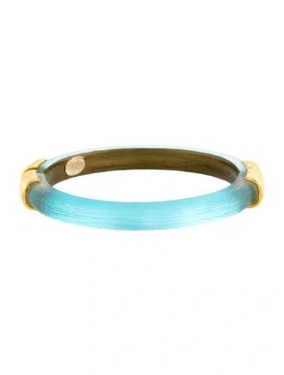 Pre-owned Alexis Bittar Lucite Hinge Bangle Bracelet, 7.5" In Blue/clear/yellow