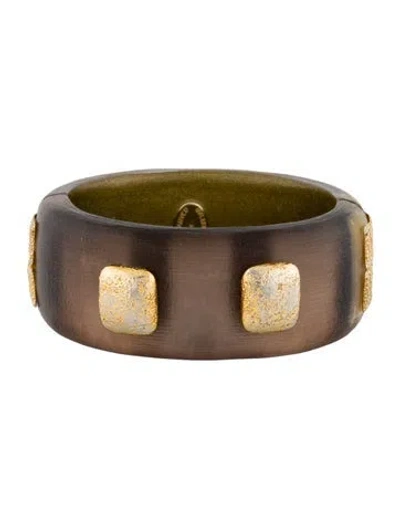 Pre-owned Alexis Bittar Lucite Hinged Bangle Bracelet, 6.75" In Brown