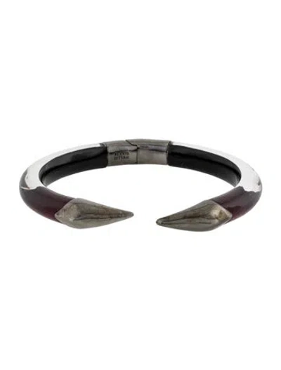 Pre-owned Alexis Bittar Lucite Hinged Cuff Bracelet, 6.5" In Black/clear/pink