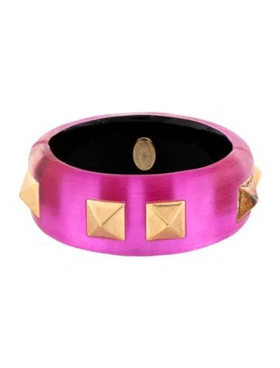 Pre-owned Alexis Bittar Lucite Hinged Wide Bangle Bracelet, 6.5" In Clear/pink