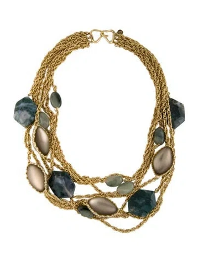 Pre-owned Alexis Bittar Lucite Jardin Mystere Multi-strand Necklace, 20.5" In Black/blue/green