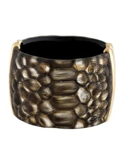 Pre-owned Alexis Bittar Lucite Kinshasa Textured Wide Hinged Bracelet, 6.25" In Brown/clear