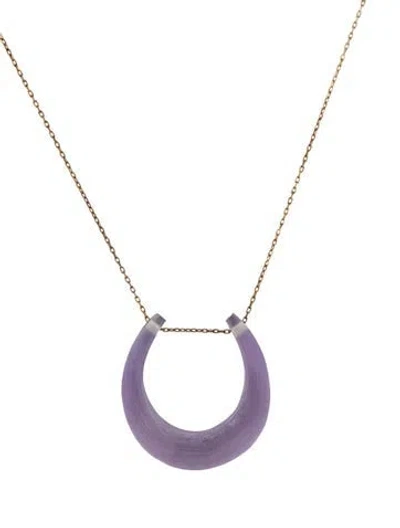Pre-owned Alexis Bittar Lucite, Lacquer & Stone Pendant Necklace, 16" In Gold/purple