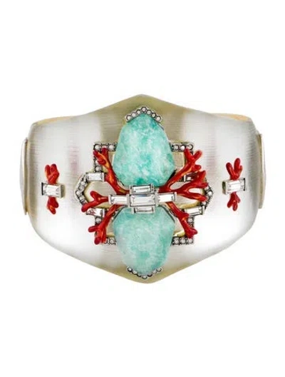 Pre-owned Alexis Bittar Lucite, Lacquer, Resin & Crystal Coral Deco Bracelet, 7" In Multi