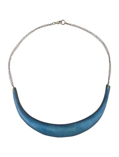 Pre-owned Alexis Bittar Lucite Large Crescent Pendant Necklace, 15" In Blue