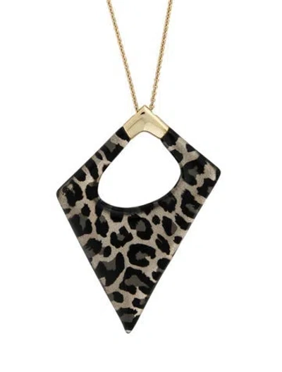 Pre-owned Alexis Bittar Lucite Leopard Print Asymmetrical Pendant Necklace, 32" In Multi