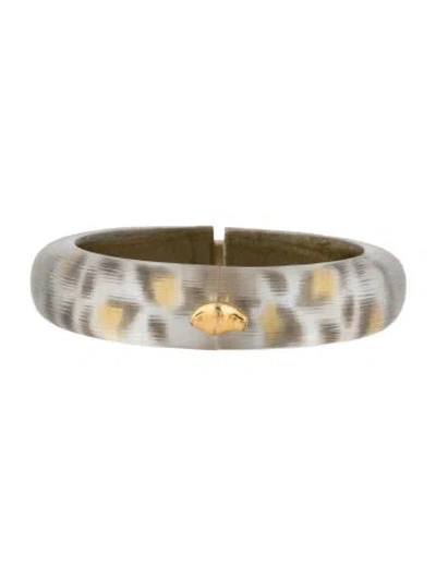 Pre-owned Alexis Bittar Lucite Leopard Print Hinged Bangle Bracelet, 7" In Multicolor