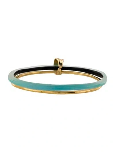 Pre-owned Alexis Bittar Lucite Liquid Metal Stacked Bangle, 7.75" In Blue