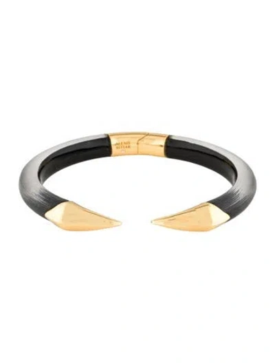 Pre-owned Alexis Bittar Lucite Mirrored Pyramid Brake Hinge Cuff Bracelet, 6.75" In Black