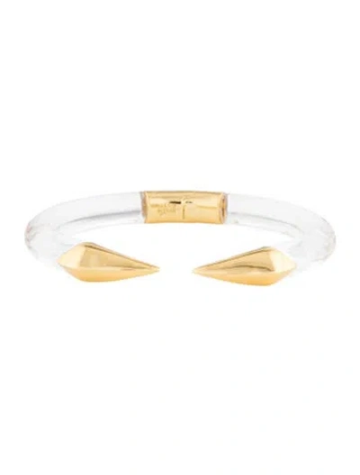 Pre-owned Alexis Bittar Lucite Mirrored Pyramid Brake Hinge Cuff Bracelet, 6.75" In Clear