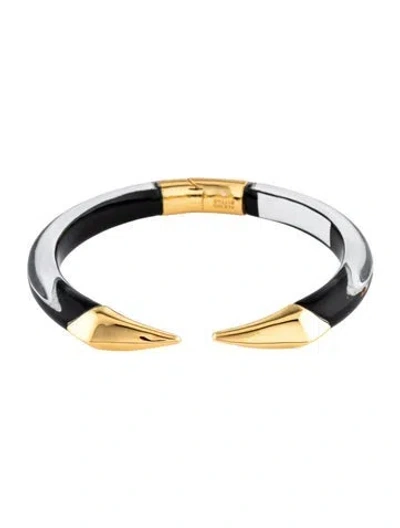 Pre-owned Alexis Bittar Lucite Mirrored Pyramid Brake Hinged Bracelet, 6.75" In Black