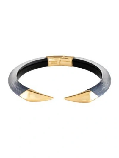 Pre-owned Alexis Bittar Lucite Mirrored Pyramid Brake Hinged Cuff Bracelet, 6.75" In Multi