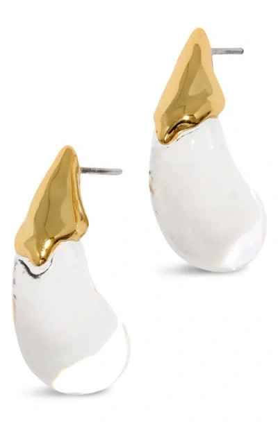 Alexis Bittar Liquid Lucite Arched Small Drop Earrings In 14k Gold Plated In Gold/clear