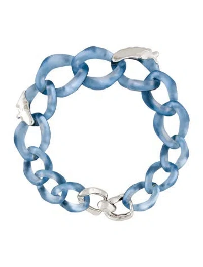 Pre-owned Alexis Bittar Lucite Molten Link Collar Necklace, 21.5" In Blue
