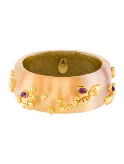 Pre-owned Alexis Bittar Lucite Nugget Hinged Bangle, 6.75" In Gold