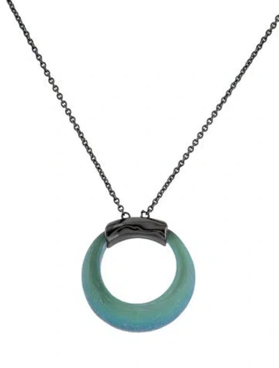 Pre-owned Alexis Bittar Lucite Open Circle Pendant Necklace, 19" In Blue