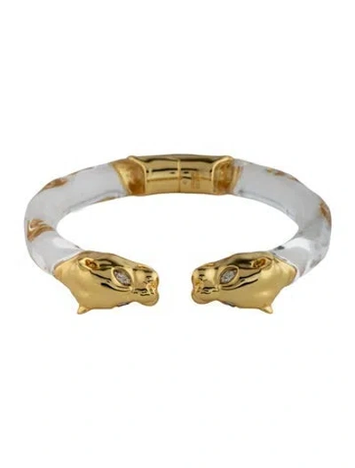 Pre-owned Alexis Bittar Lucite Panther Visage Hinge Cuff Bracelet, 7" In Clear