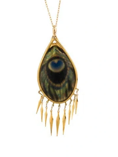 Pre-owned Alexis Bittar Lucite Peacock Pendant Necklace, 30" In Multicolor