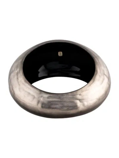 Pre-owned Alexis Bittar Lucite Puffy Tapered Bangle Bracelet, 8.5" In Black