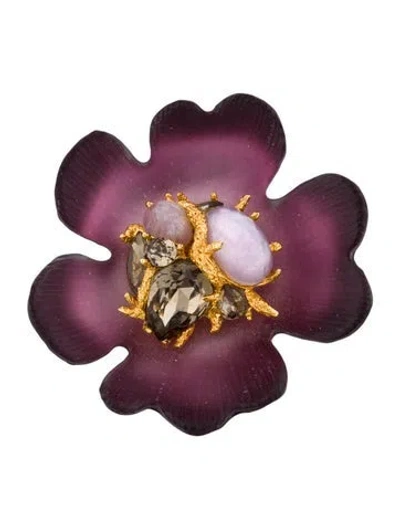 Pre-owned Alexis Bittar Lucite, Purple Stone, & Crystal Flower Brooch Pin In Multi