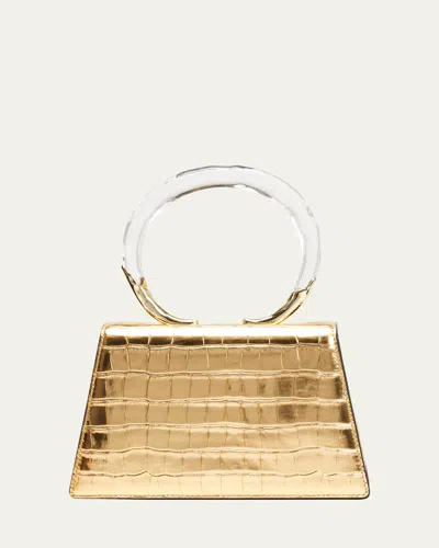 Alexis Bittar Lucite Quad Croc-embossed Top-handle Bag In Gold
