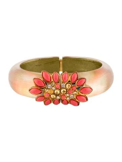 Pre-owned Alexis Bittar Lucite, Resin & Crystal Hinged Cuff, 7" In Orange