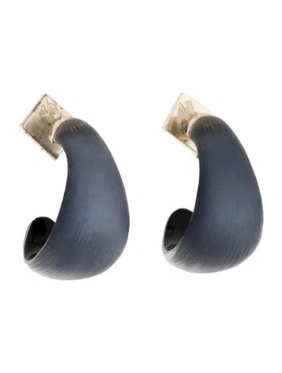 Pre-owned Alexis Bittar Lucite Small Hoop Earrings In Black/blue/clear